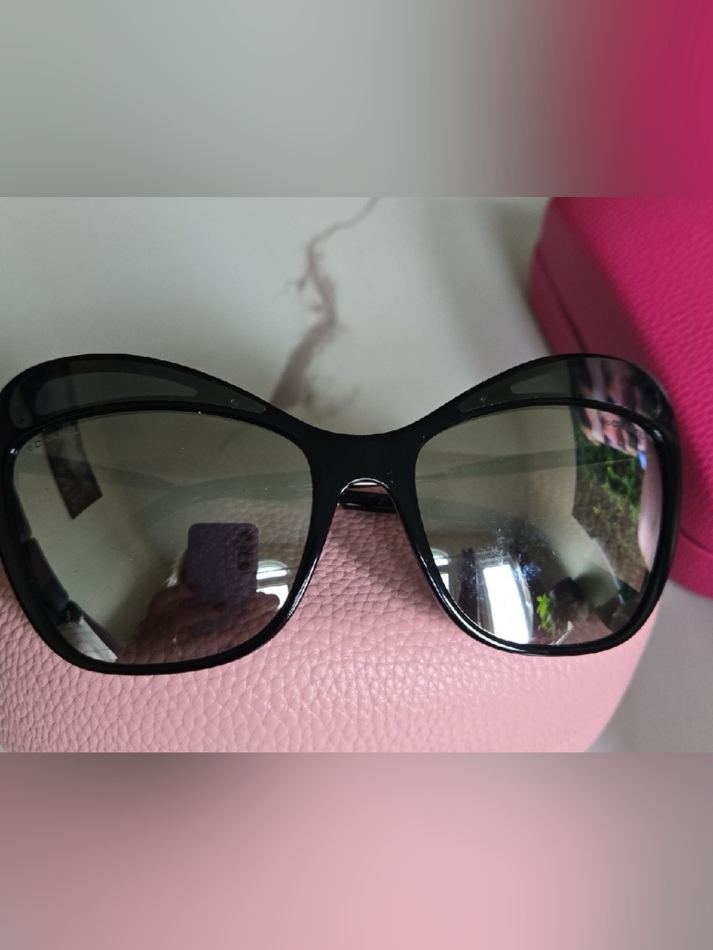 CHANEL Black Frame Sunglasses with Gradient Gray Lenses